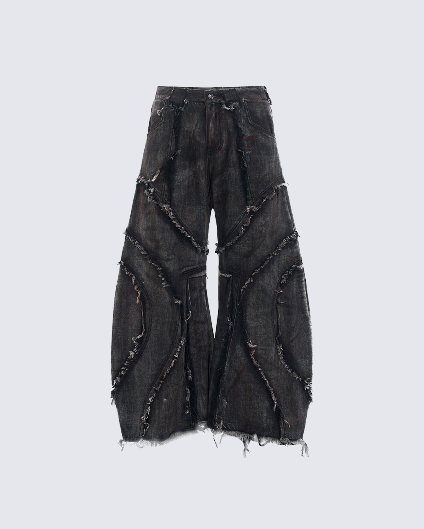 Black Denim Wide-Leg Pants with Frayed Details