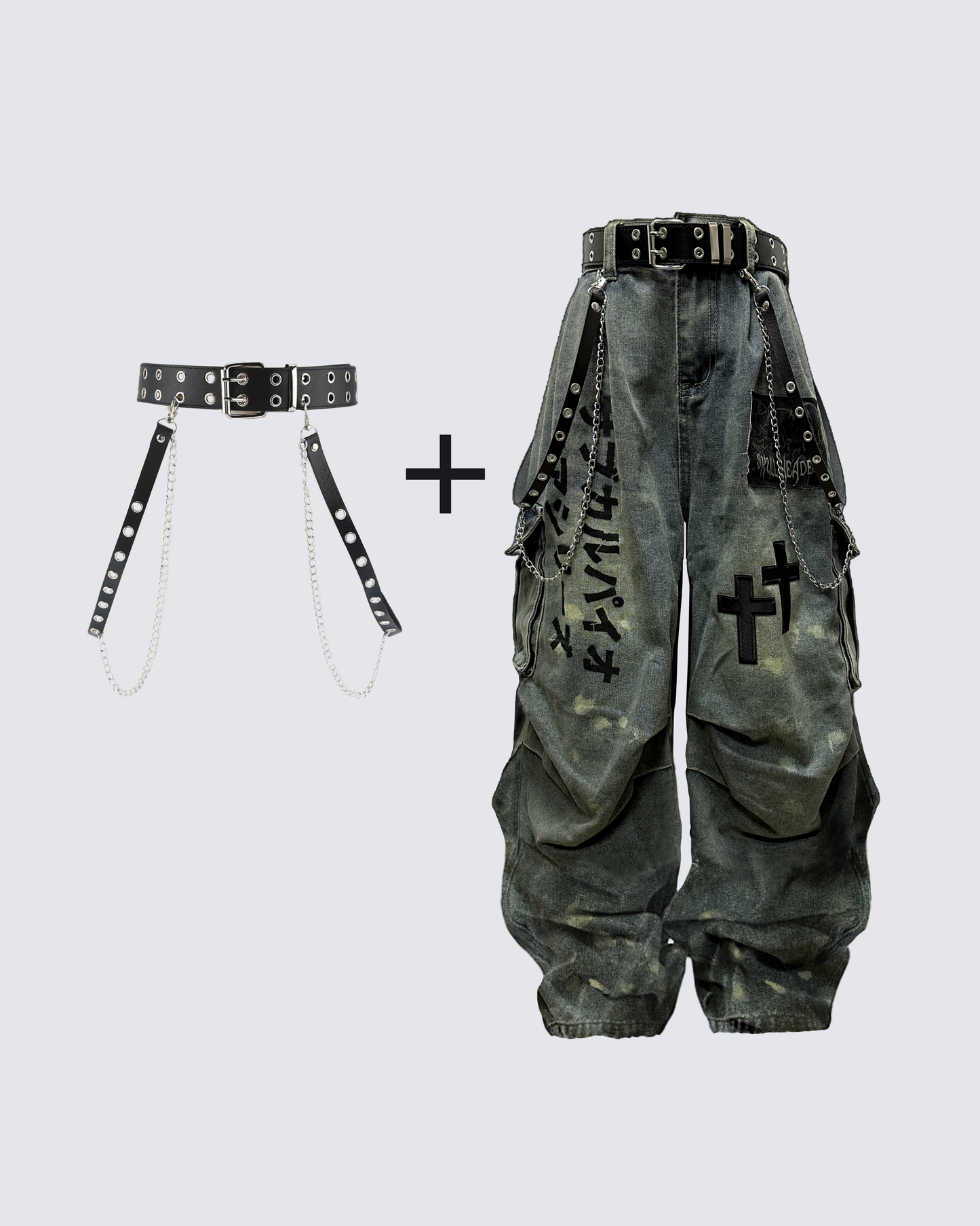 Dark Graffiti Patchwork Cargo Jean