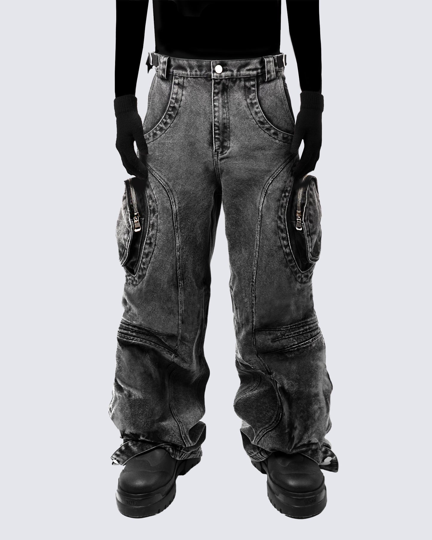 Bold Retro-Washed Black Denim Pants