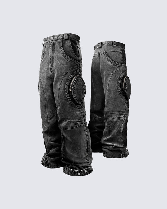 Bold Retro-Washed Black Denim Pants