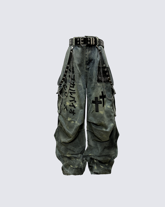 Dark Graffiti Patchwork Cargo Jean