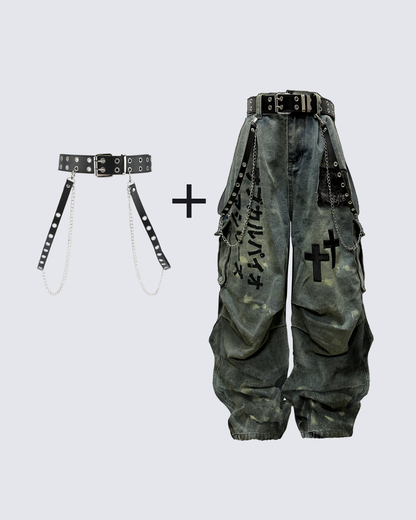 Dark Graffiti Patchwork Cargo Jean