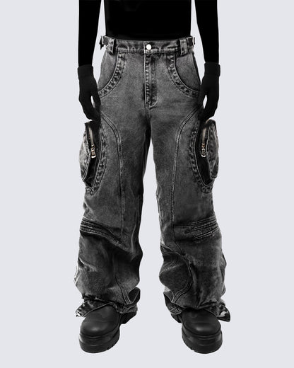 Bold Retro-Washed Black Denim Pants